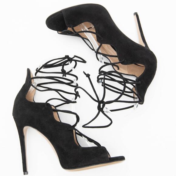 M. Gemi Designer The Marea Black Suede Strappy Stilletto Heels Size 37.5 US 7 - Picture 5 of 11